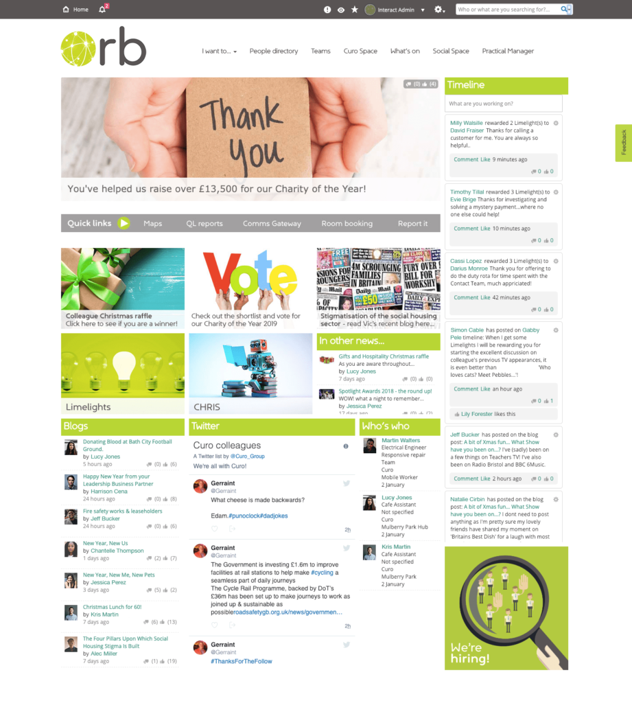 Curo Housing intranet homepage