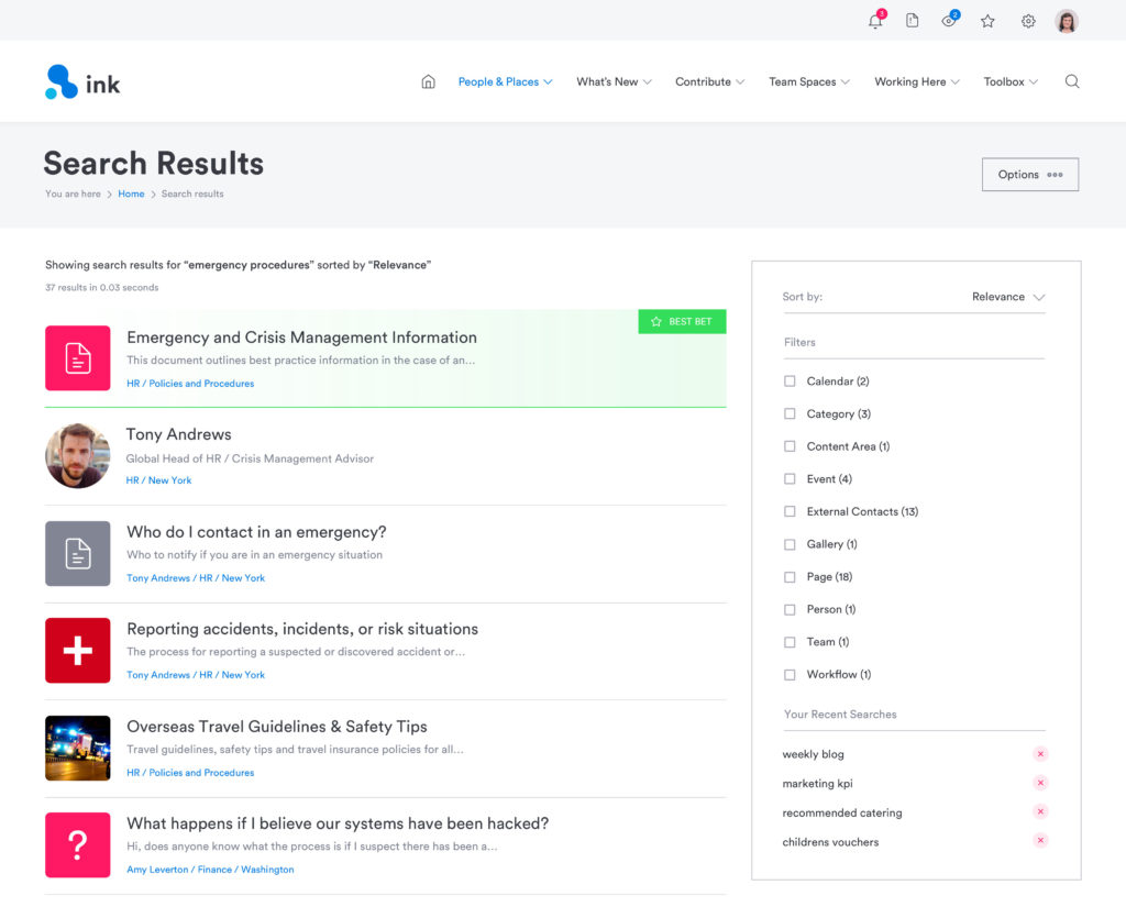enterprise search on an intranet
