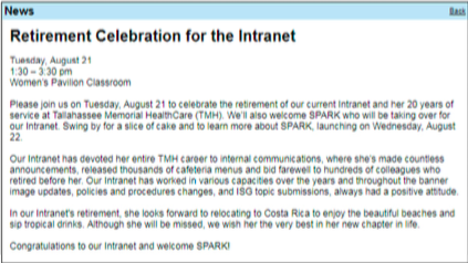 TMH farewell party for legacy intranet